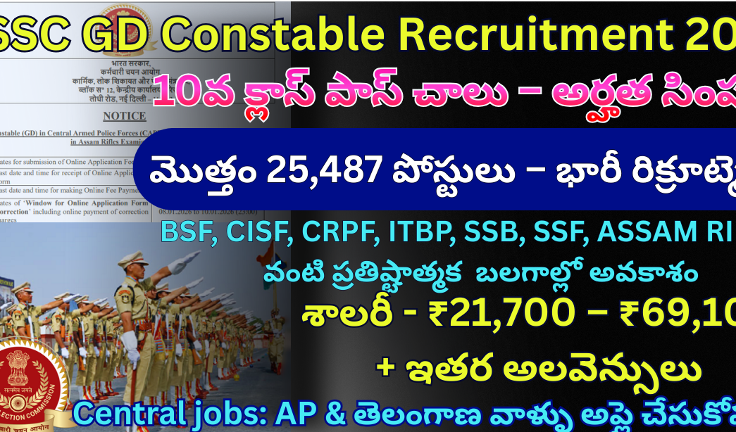 SSC GD Constable Recruitment 2026 Telugu | 25,487 పోస్టులు | Online Application Started Don’t Miss